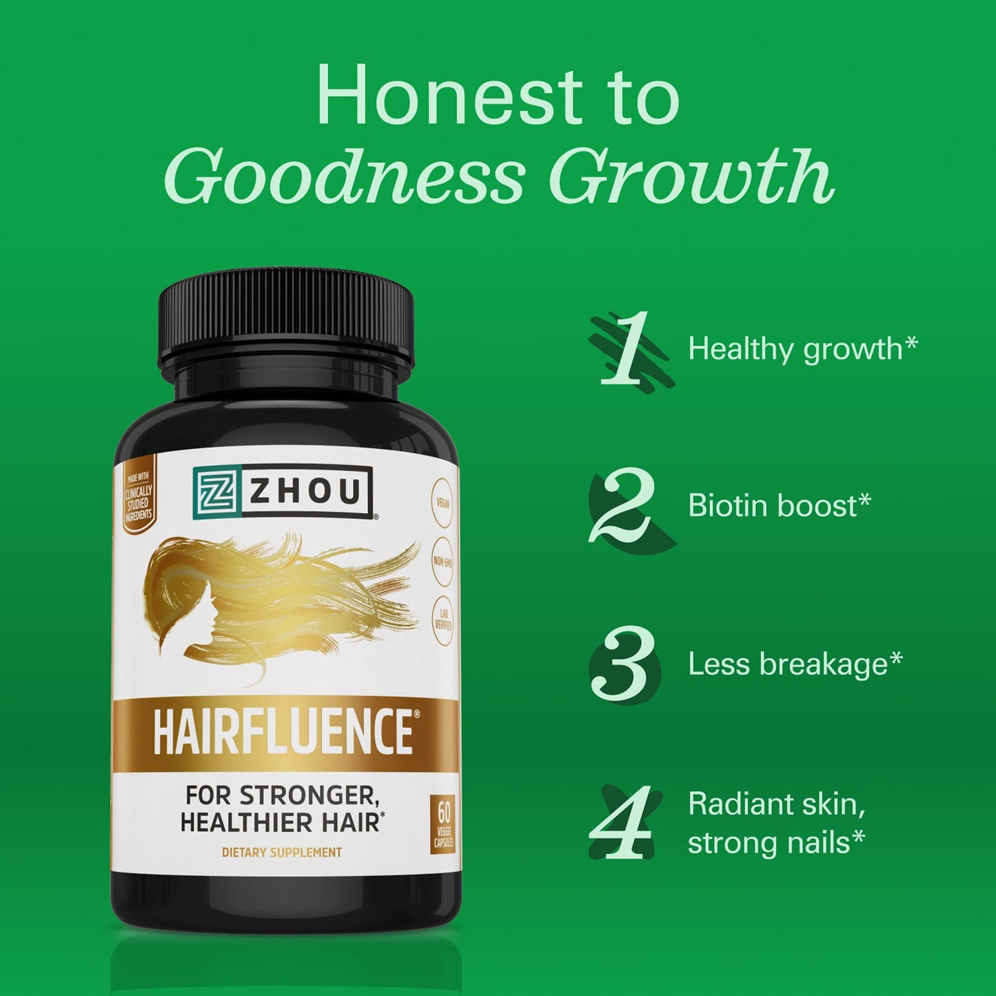 Zhou Nutrition Hairfluence 60 veggie capsules supplement facts and daily dosage details