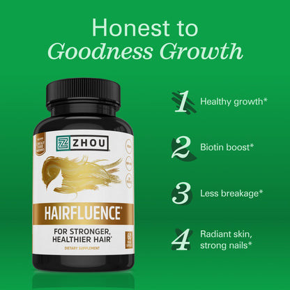 Zhou Nutrition Hairfluence 60 veggie capsules supplement facts and daily dosage details