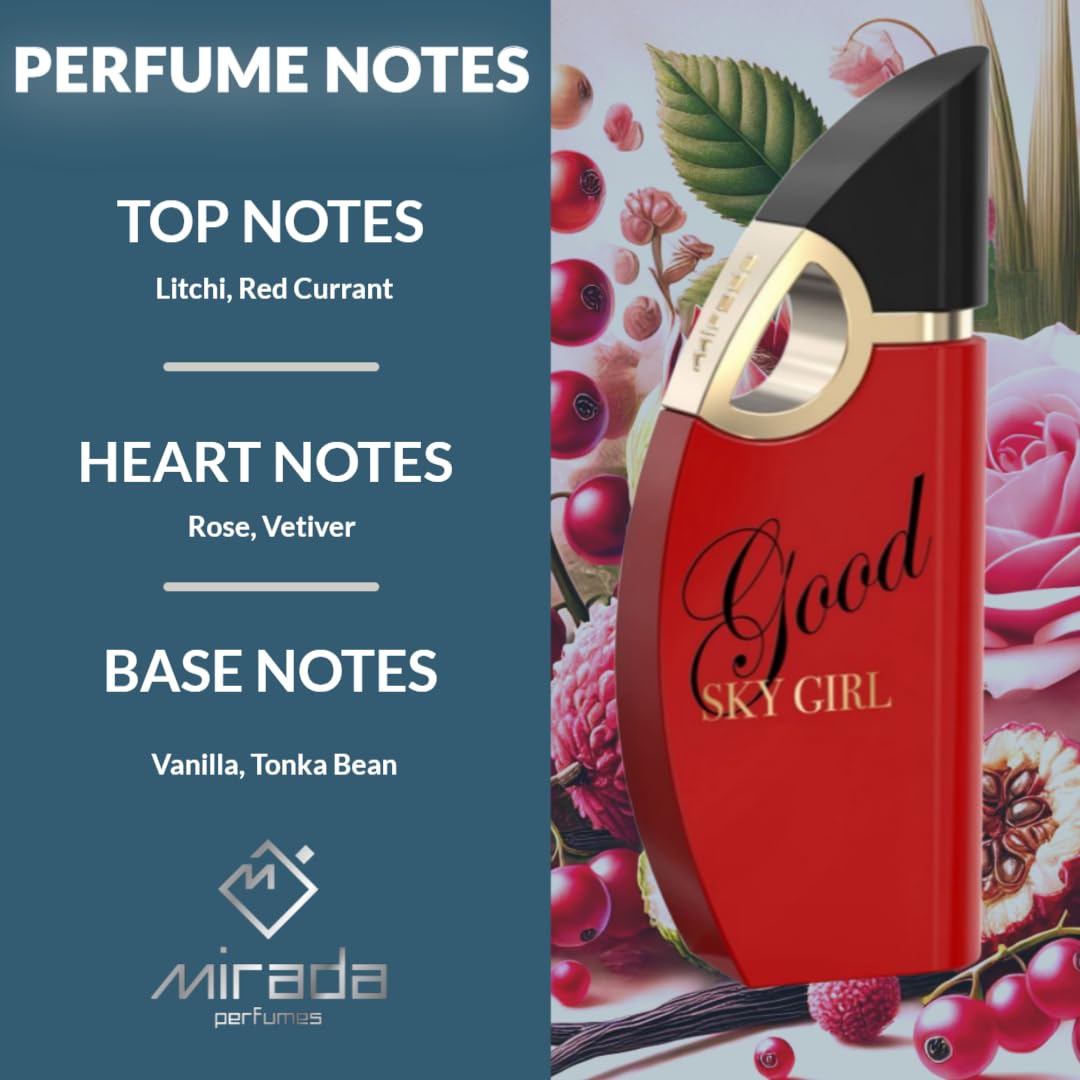 Authentic MIRADA Good Sky Girl perfume for women with notes of lychee rose and vanilla.