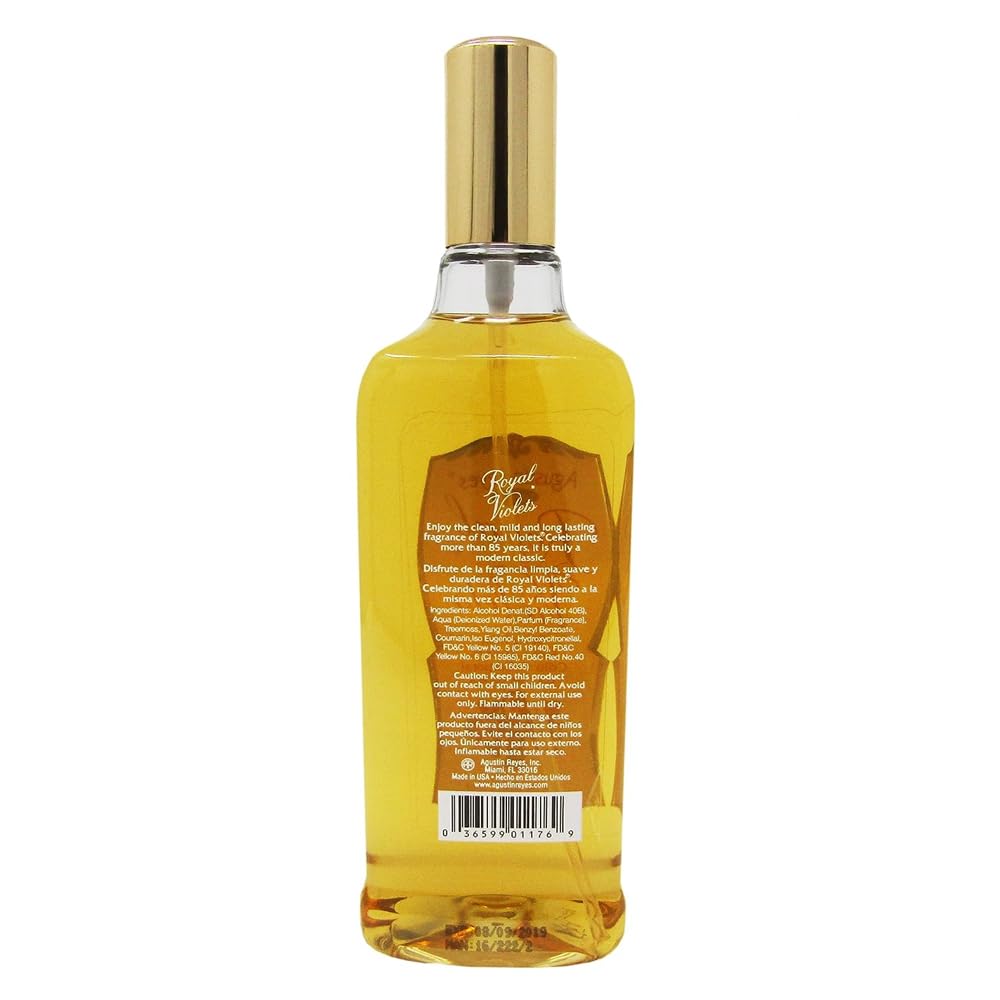 Agustin Reyes Royal Violets Eau de Cologne 7.6 fluid ounce plastic spray bottle packaging