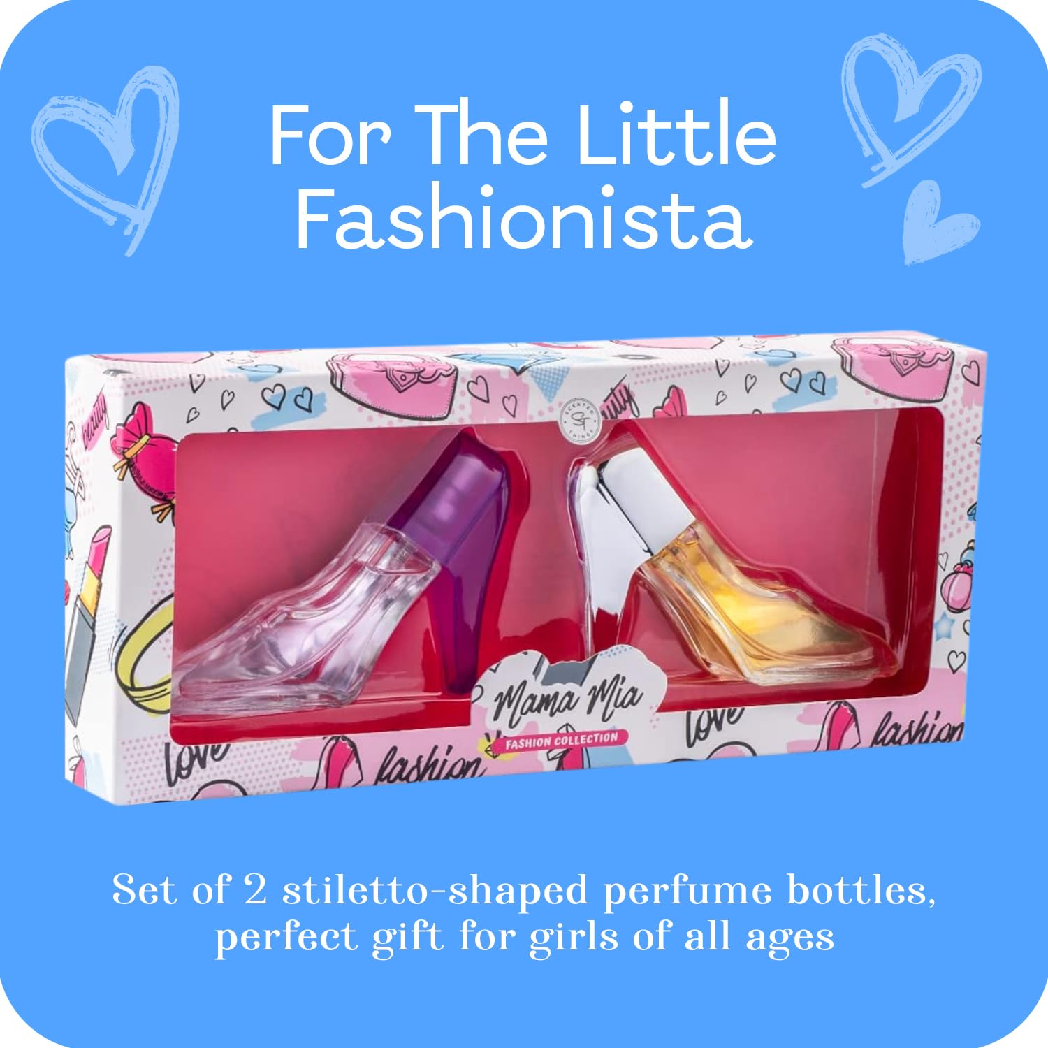 Scented Things teenage body mist gift box packaging illustrating the fashion collection theme and fruity fragrance description