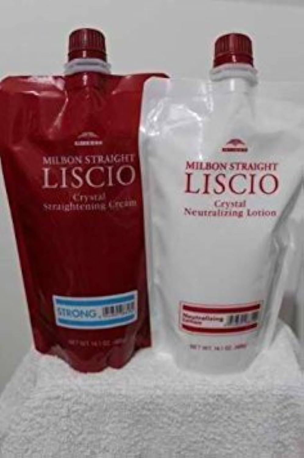 Milbon Liscio professional hair straightening system pouch and neutralizer set.