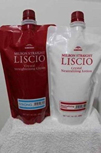 Milbon Liscio professional hair straightening system pouch and neutralizer set.