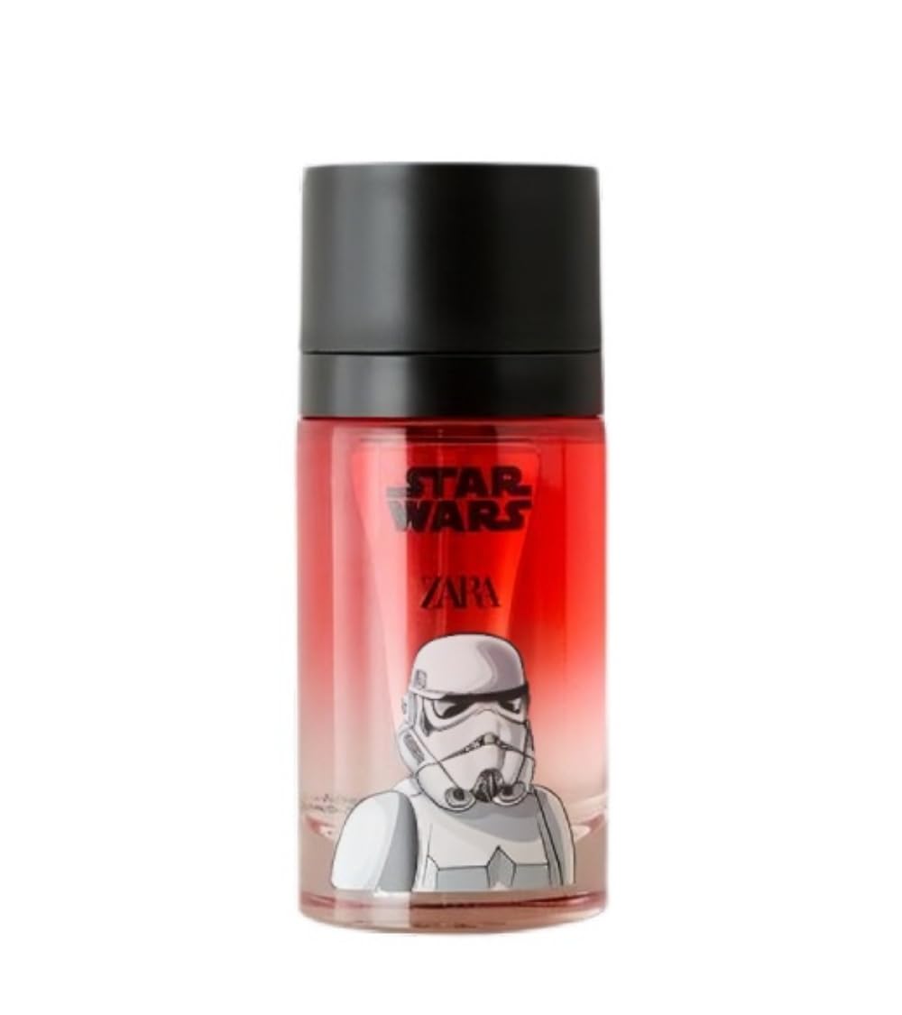 Zara kids galactic eau de toilette spray 50ml bottle displaying the detailed Stormtrooper illustration.