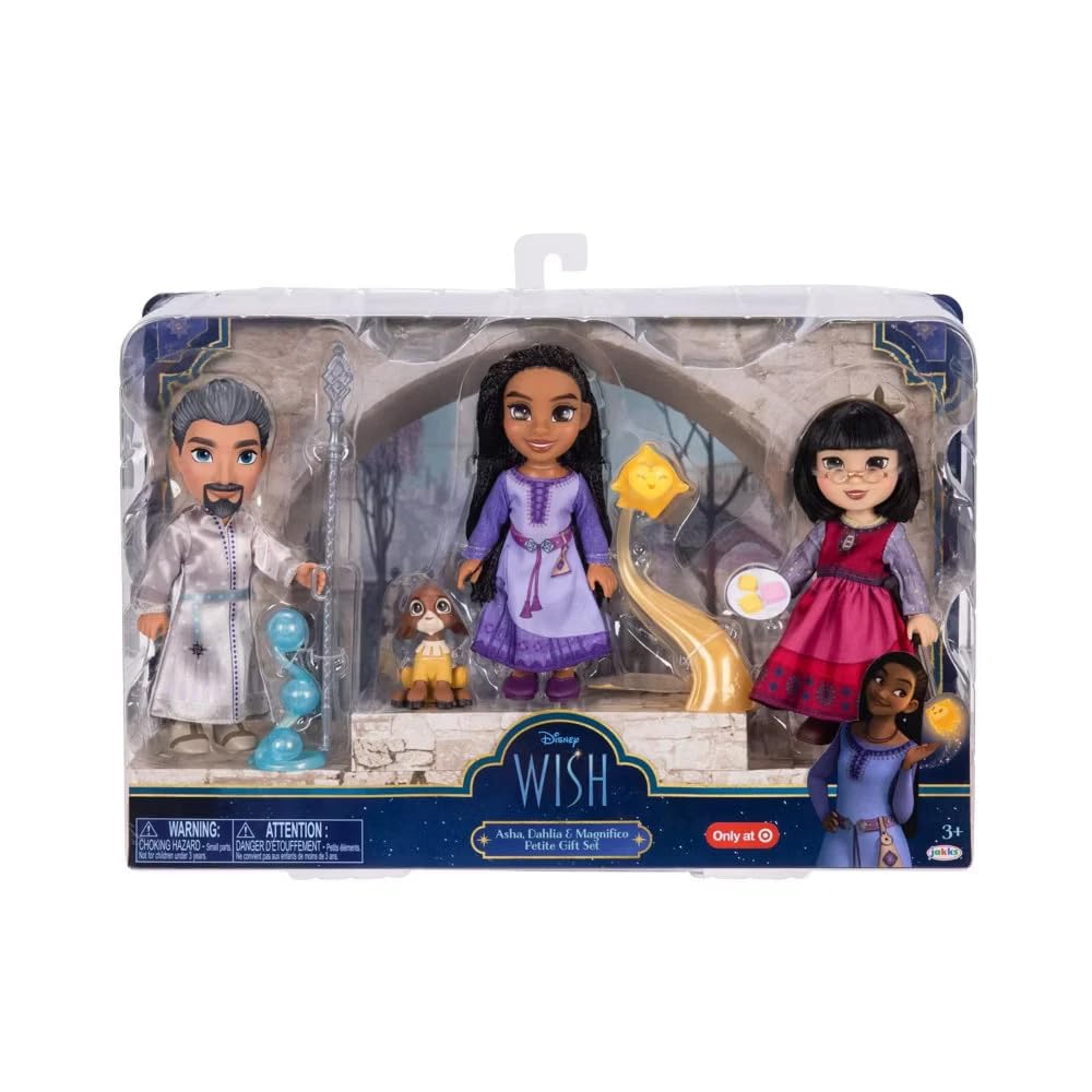 Six inch poseable character dolls from the Disney Wish movie collection with Valentino goat accessory