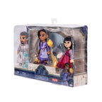 Detailed view of articulated Disney Wish mini fashion dolls featuring Asha and Star figure
