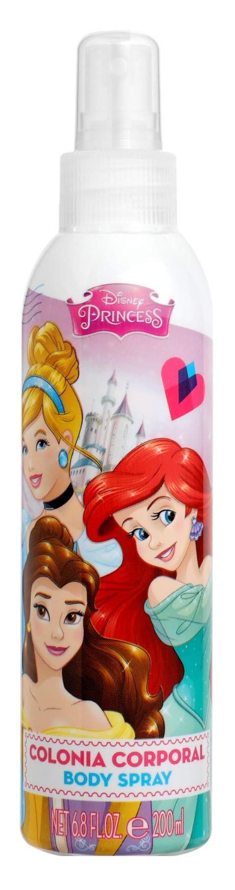 Authentic USA imported Disney Princess kids perfume mist 6.8 Fluid Ounces container showing manufacturing details.