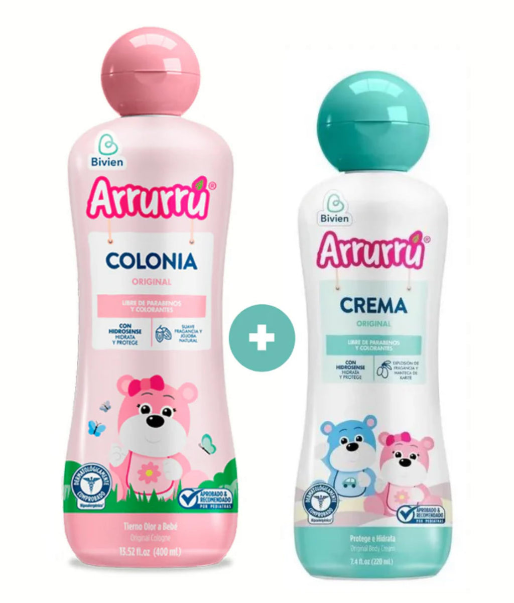 Arrurru Naturals baby care set containing pink fragrance and moisturizing cream