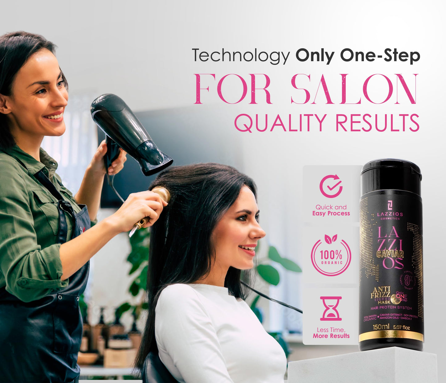 Lazzios Cosmetics organic hair straightening treatment bottle