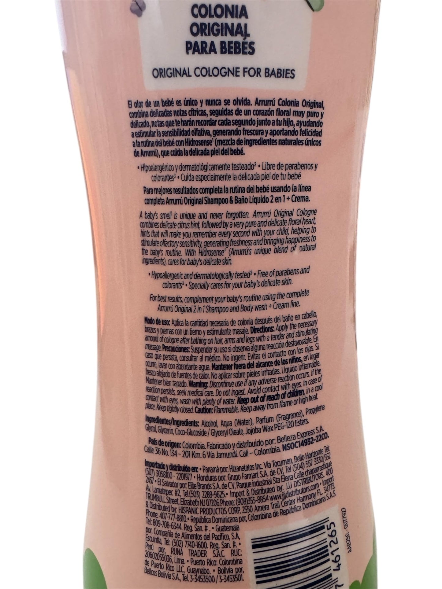 Back packaging view of Arrurru Naturals baby cream and pink cologne set