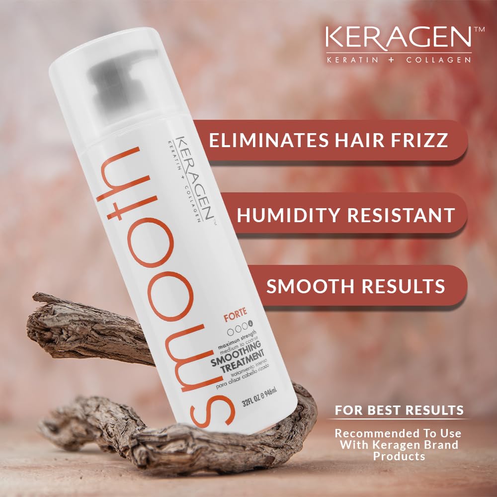 Keragen Brazilian smoothing treatment texture and professional bottle packaging.