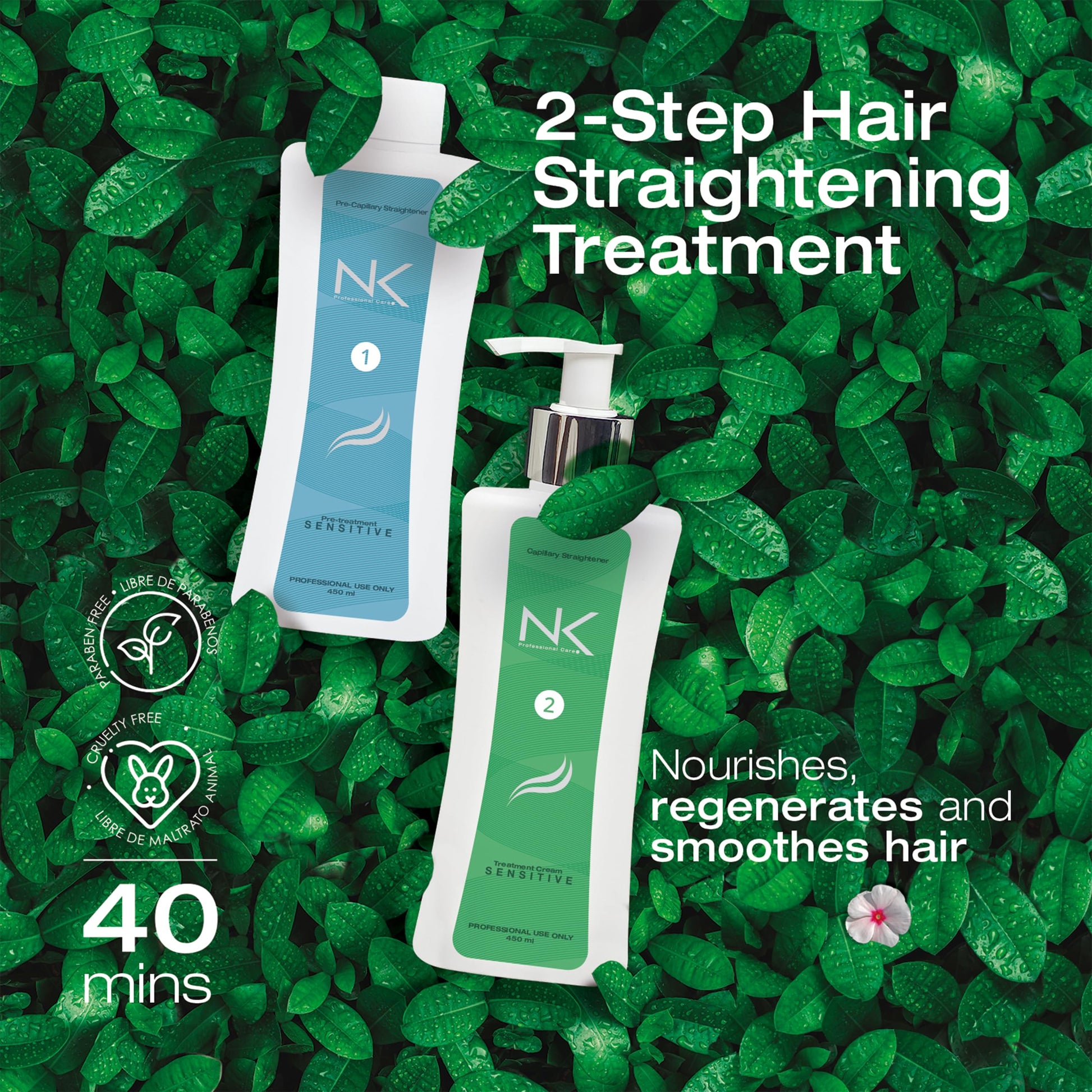 Side profile of NK Professional Care vegan hair smoothing treatment