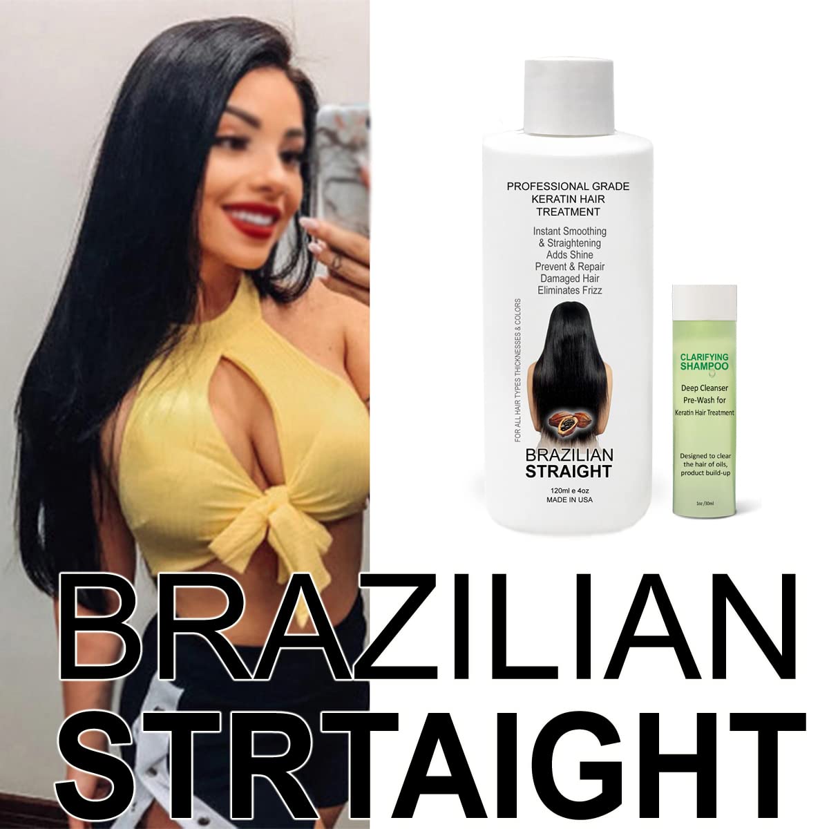 Close up of Brazilian Straight salon-quality hair care kit