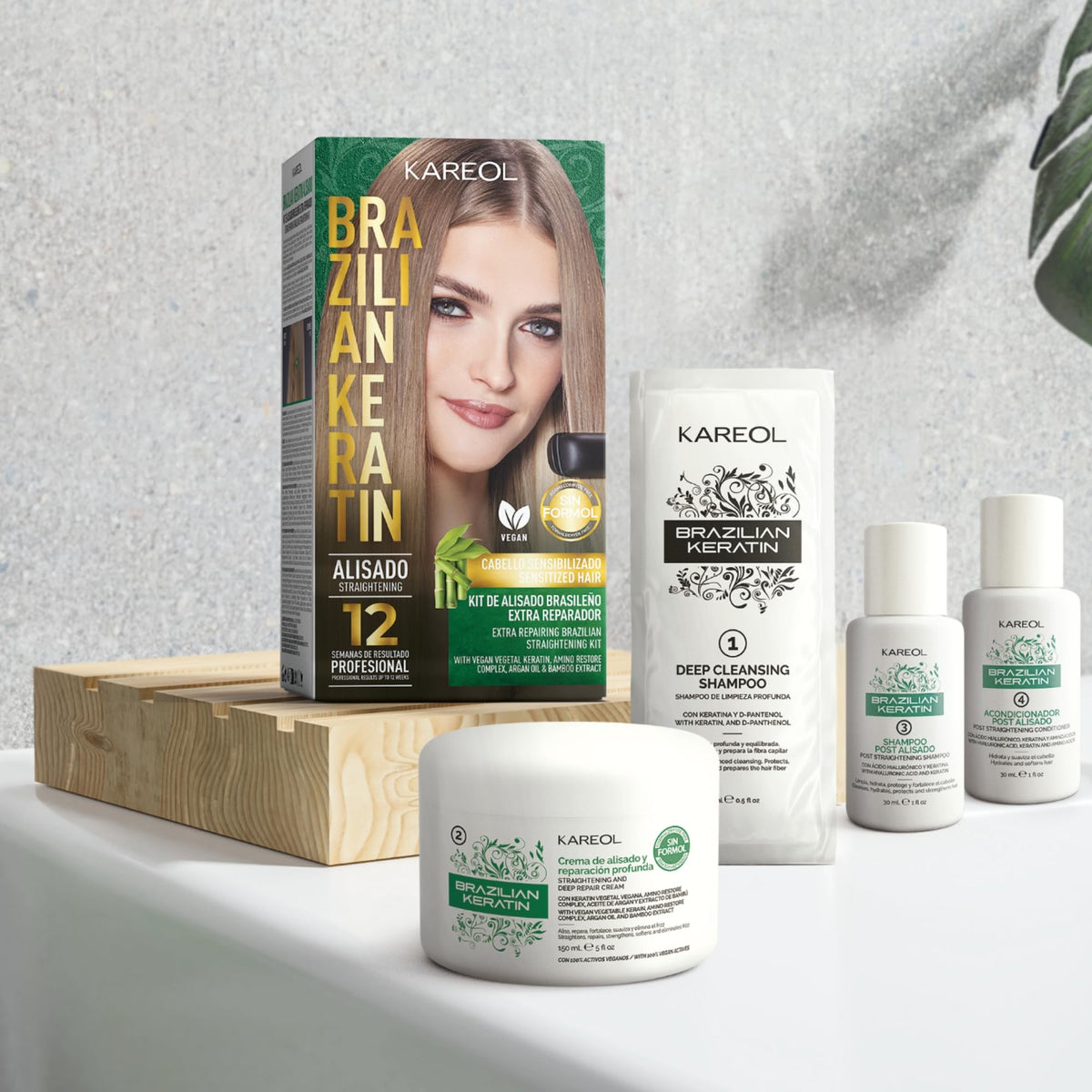 Vegan formula branding on Kareol Brazilian Keratin straightening system