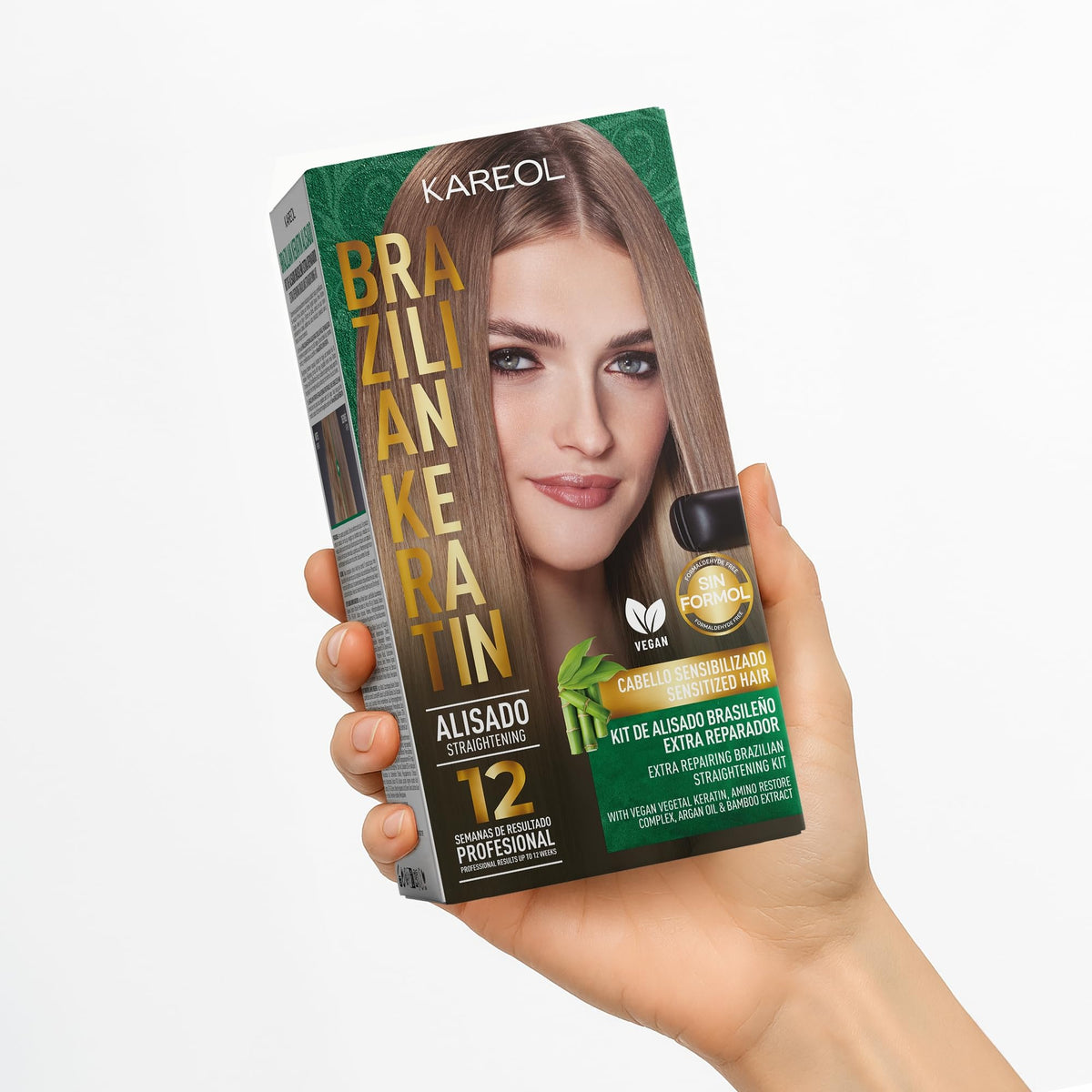Kareol Keratin treatment kit post-straightening shampoo and conditioner bottles