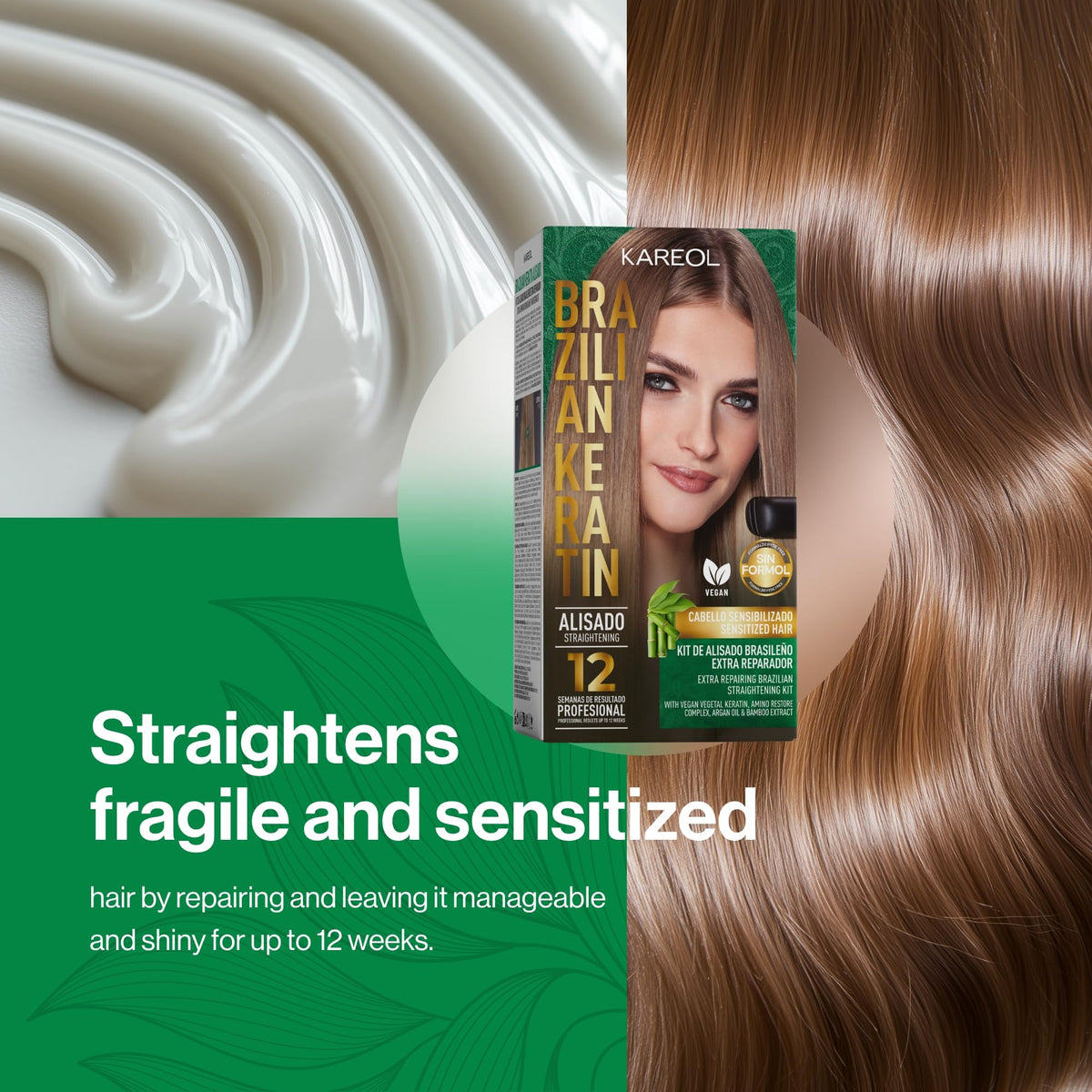 Professional hair transformation results using Kareol straightening kit