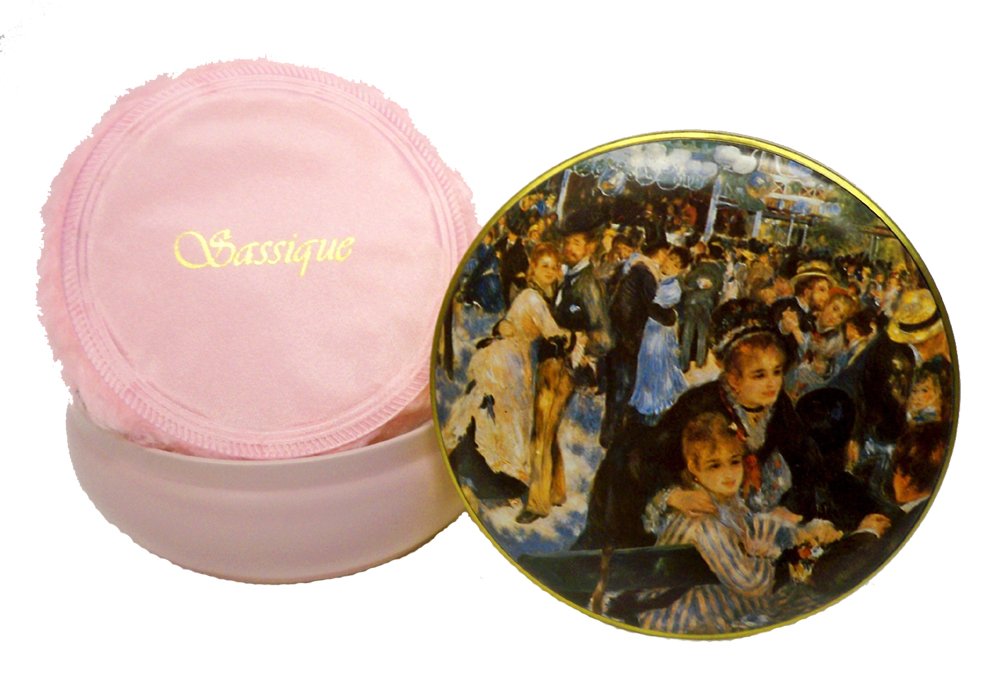Sassique scented body powder compact reusable travel tins package display