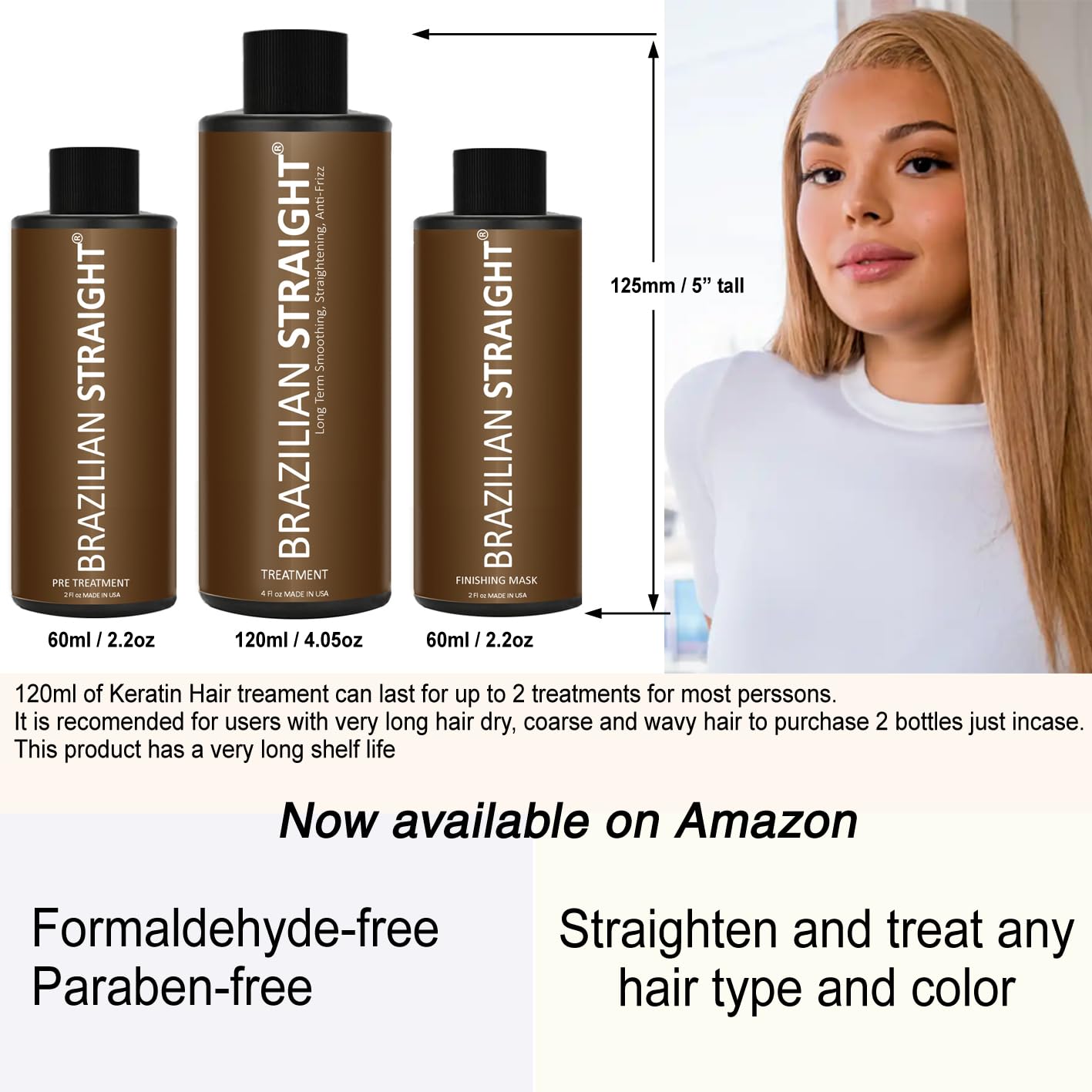 Brazilian Straight hair smoothing kit ingredients and packaging