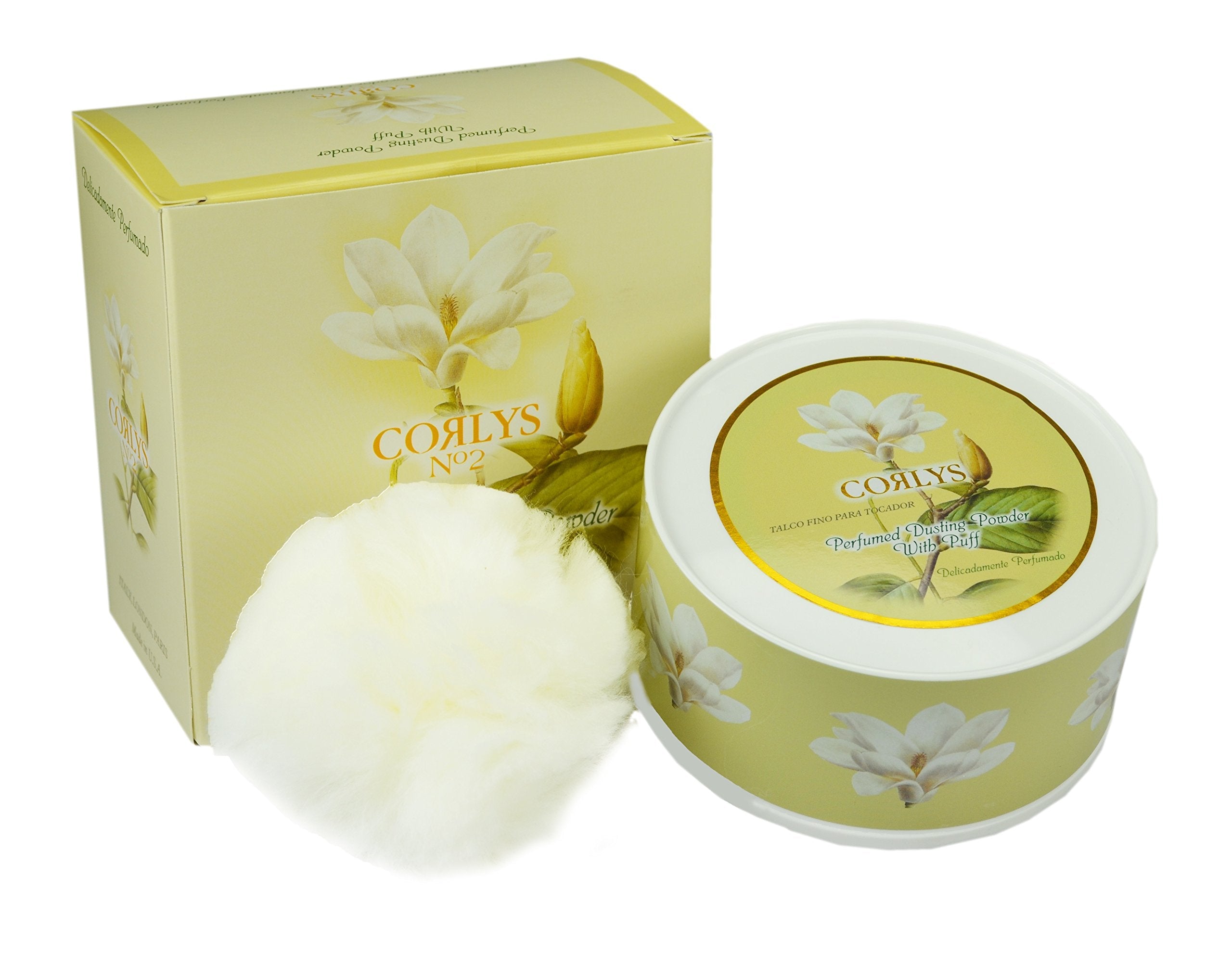 Corlys 6 Ounce talcum body powder container showing the ultra-fine silky texture
