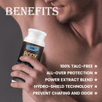 AOAO anti chafing dusting powder back label showing zinc oxide ingredients