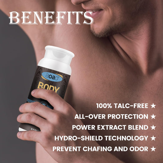AOAO anti chafing dusting powder back label showing zinc oxide ingredients