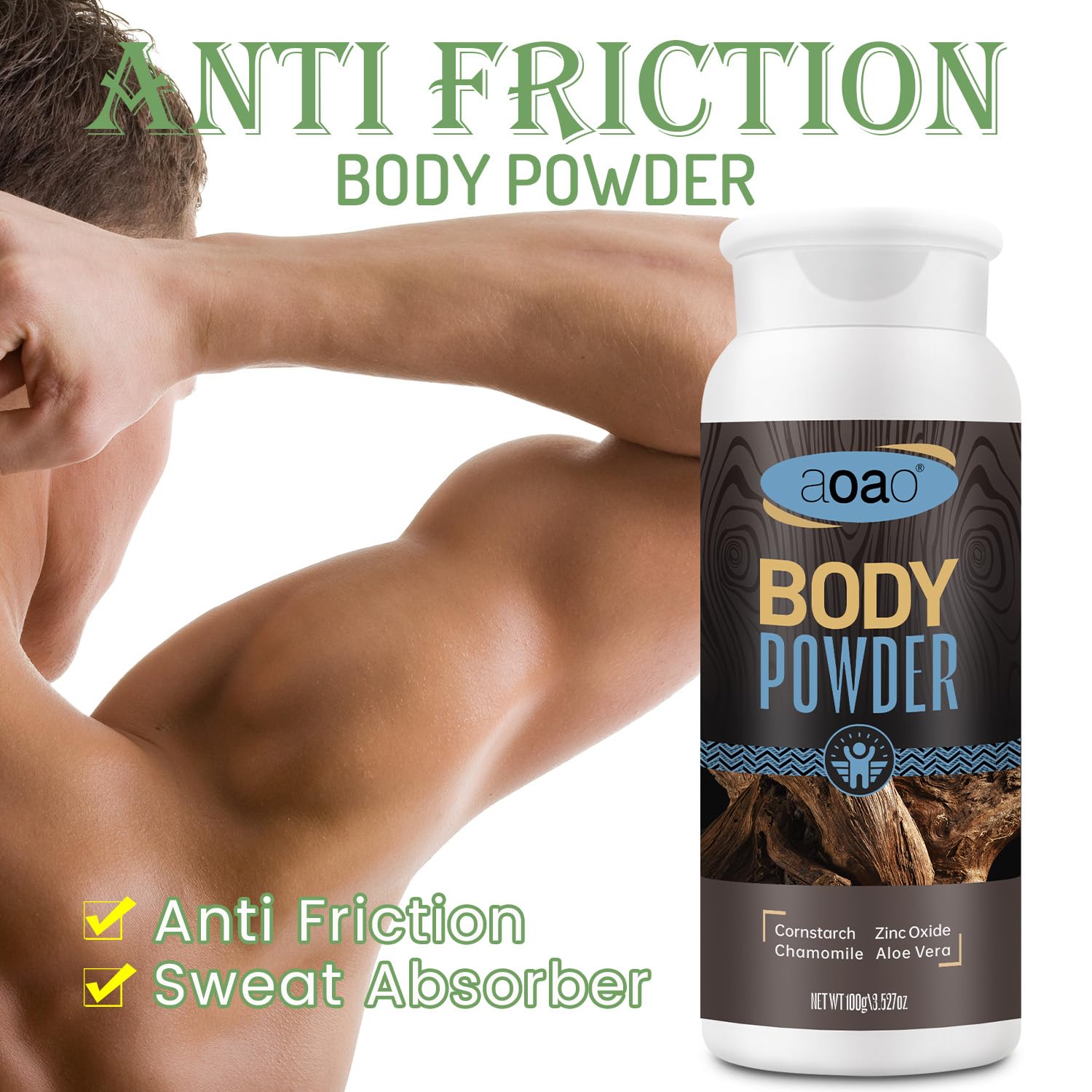 Sandalwood scented sweat absorb powder application for active men and women