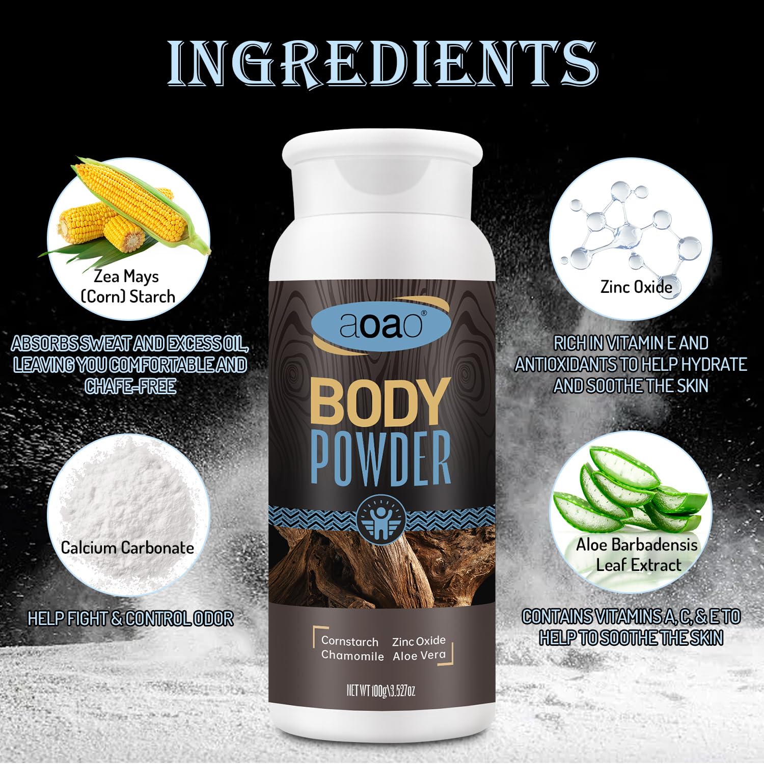 AOAO friction defense dusting powder bottle for groin and underarm comfort
