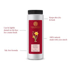 Forest Essentials Nargis body powder container highlighting the premium corn starch and cocoa butter formula