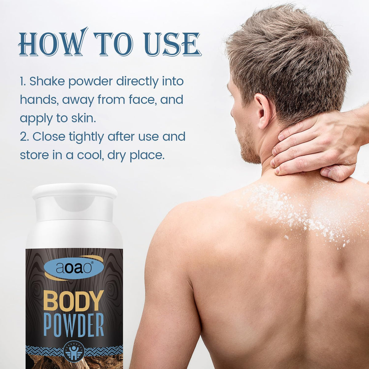 AOAO 100g travel size personal care dusting powder packaging close up