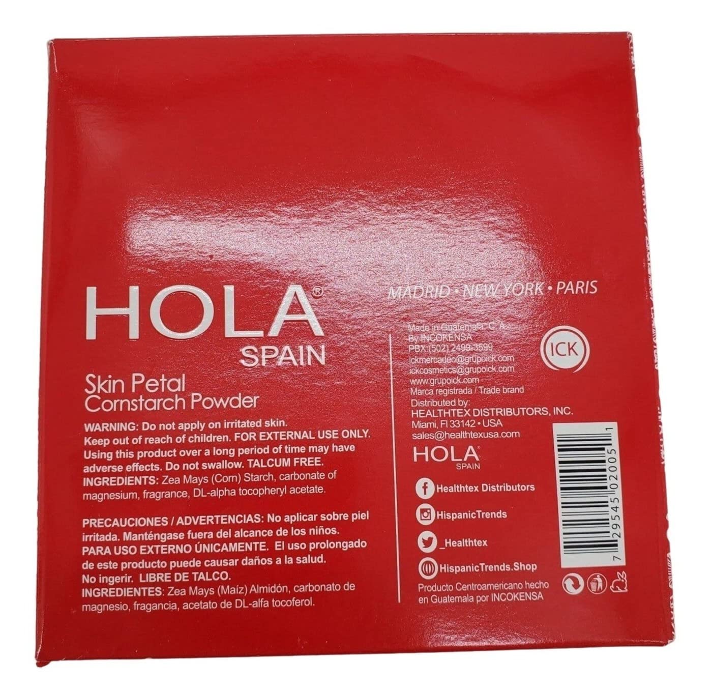 Incokensa skin petal dusting powder with vitamin E displaying product labels and ingredients