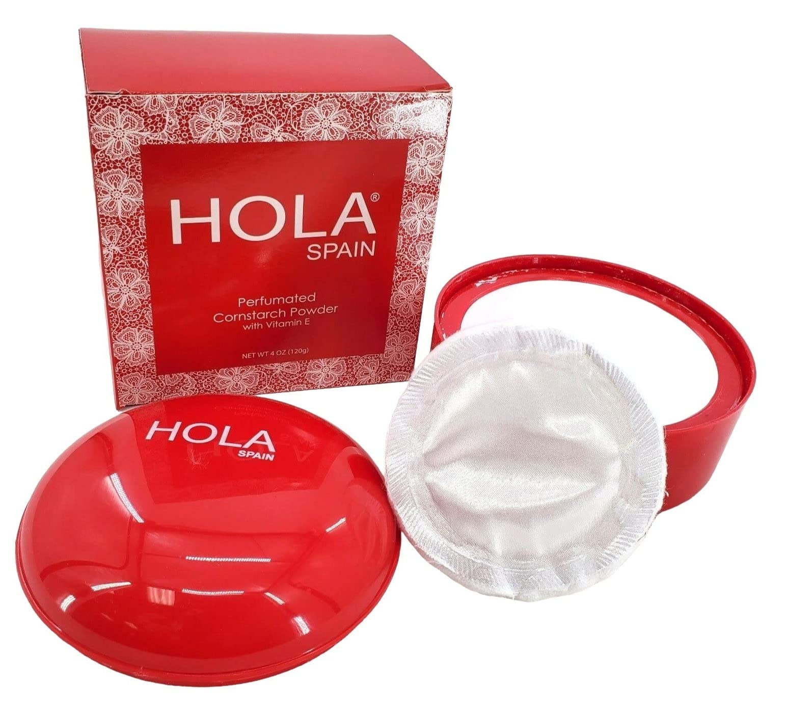 Authentic USA imported Hola Spain body powder highlighting the cruelty-free formulation details
