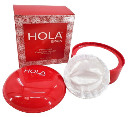 Authentic USA imported Hola Spain body powder highlighting the cruelty-free formulation details