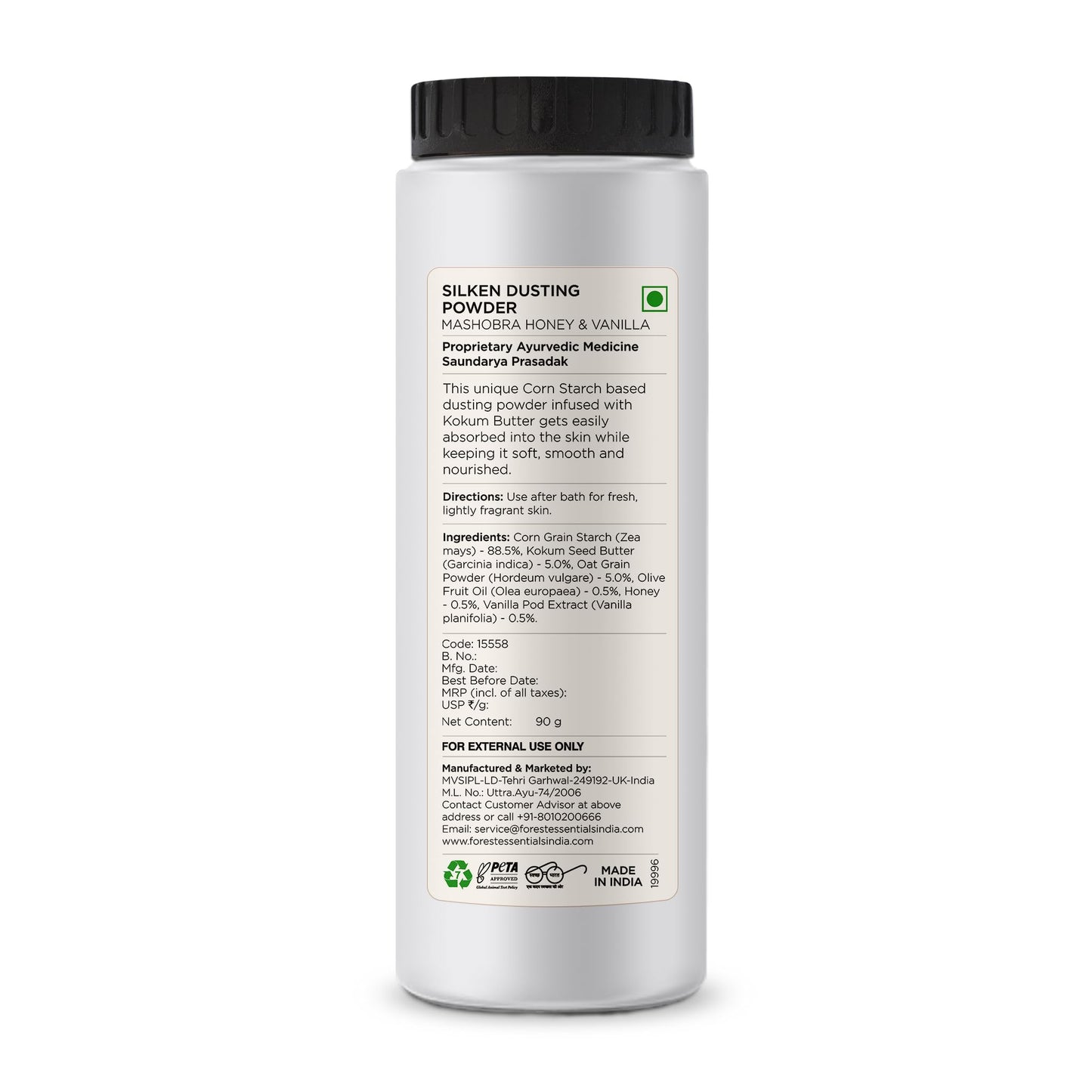 Talc free Ayurvedic corn starch powder with honey and vanilla extracts for summer skincare