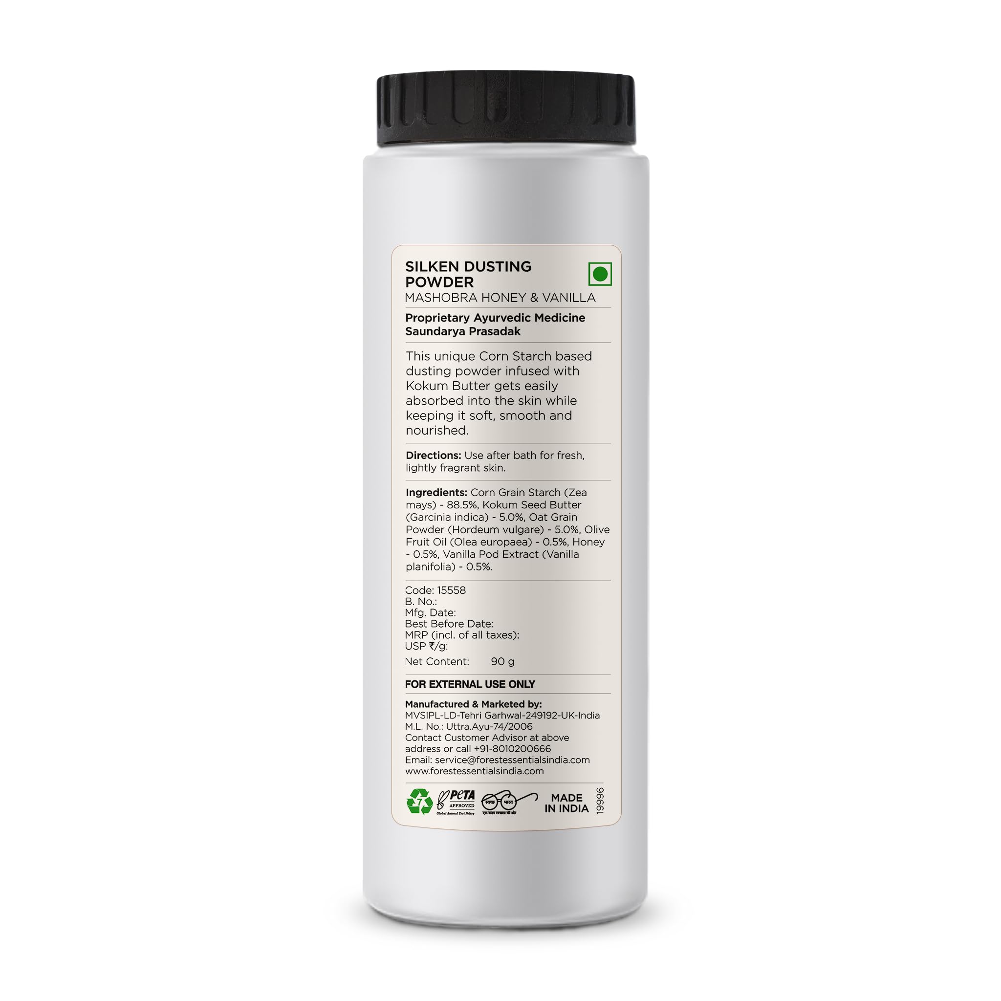 Talc free Ayurvedic corn starch powder with honey and vanilla extracts for summer skincare