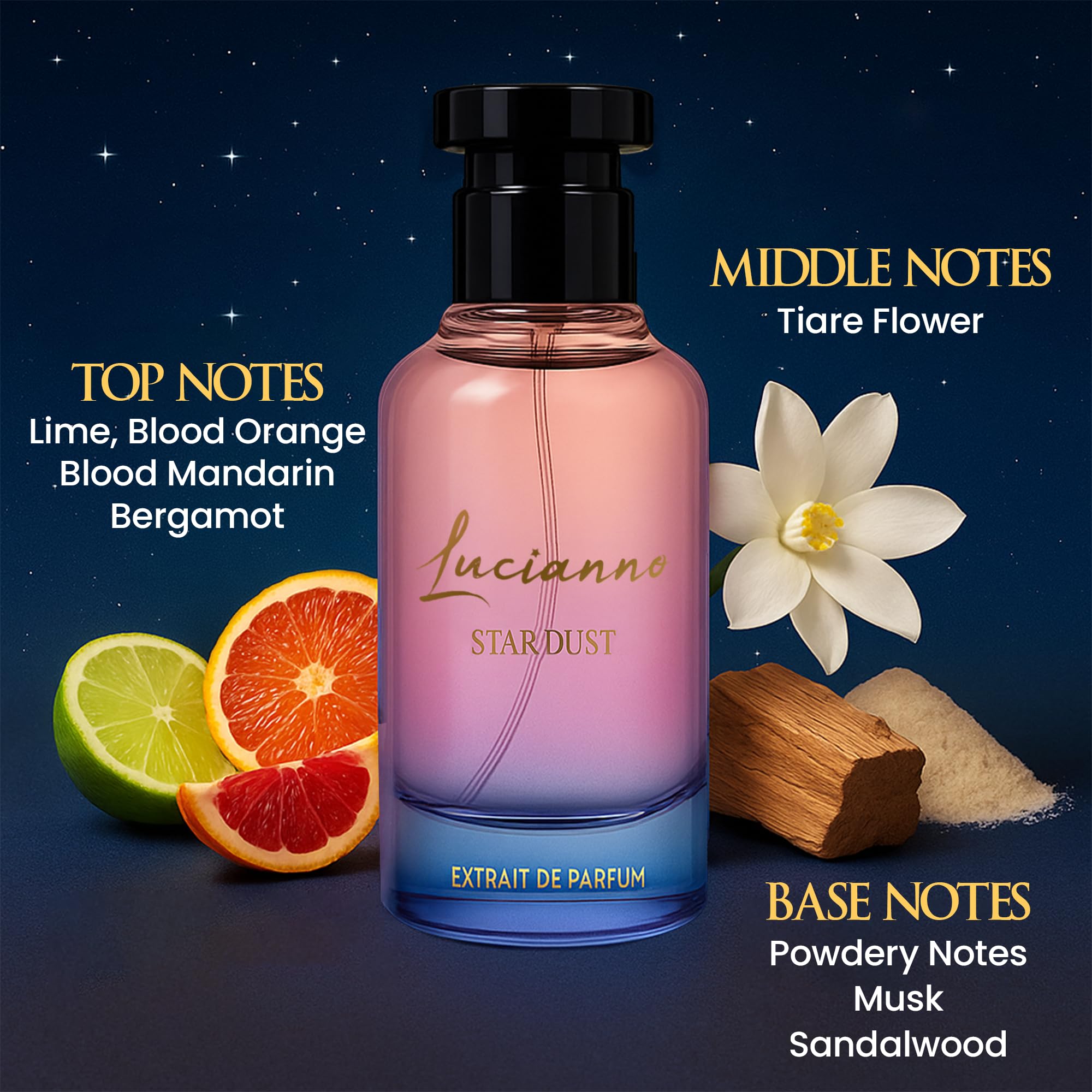 L Lucianno Star Dust long lasting extrait de parfum bottle showcase