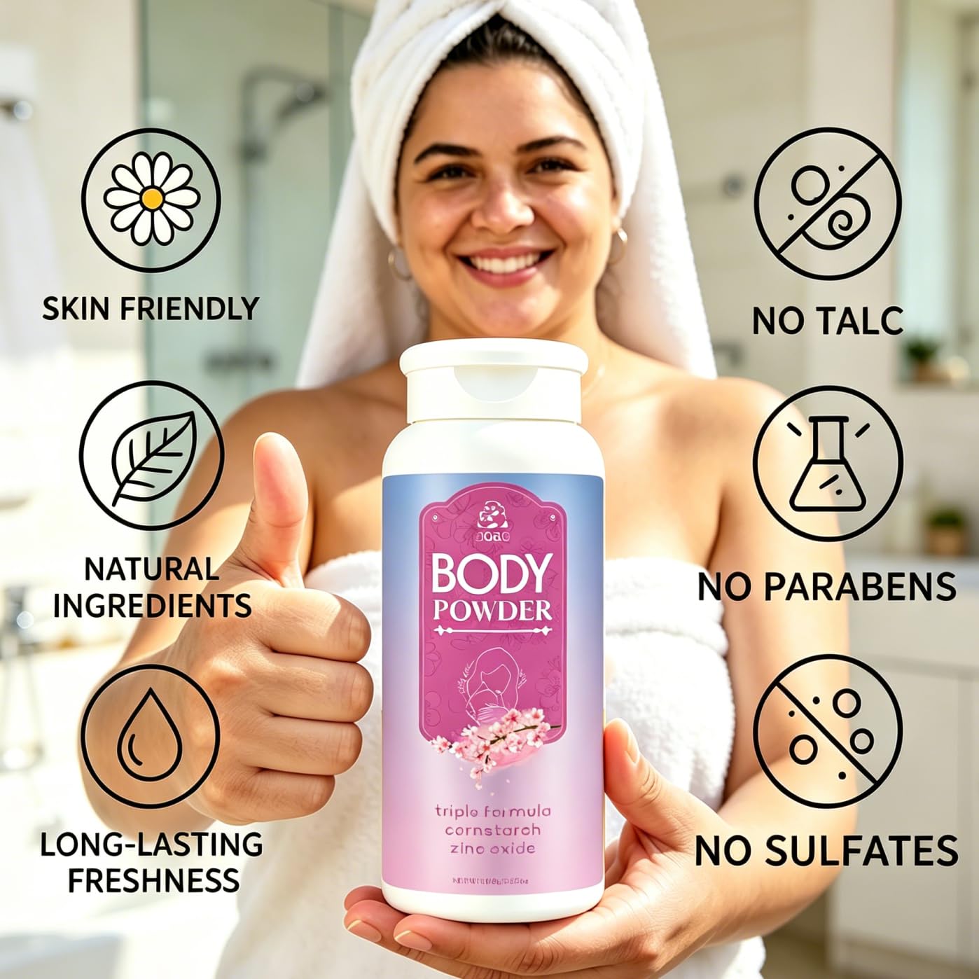 Sakura cherry blossom scented feminine powder for skin dryness and odor control.