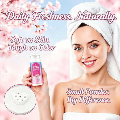 Travel friendly 3.53 ounce bottle of imported luxury feminine dusting powder.