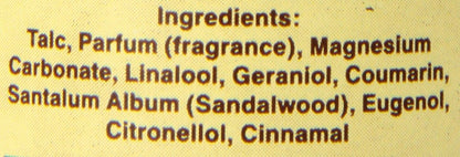 Classic British gentleman sandalwood talc packaging details
