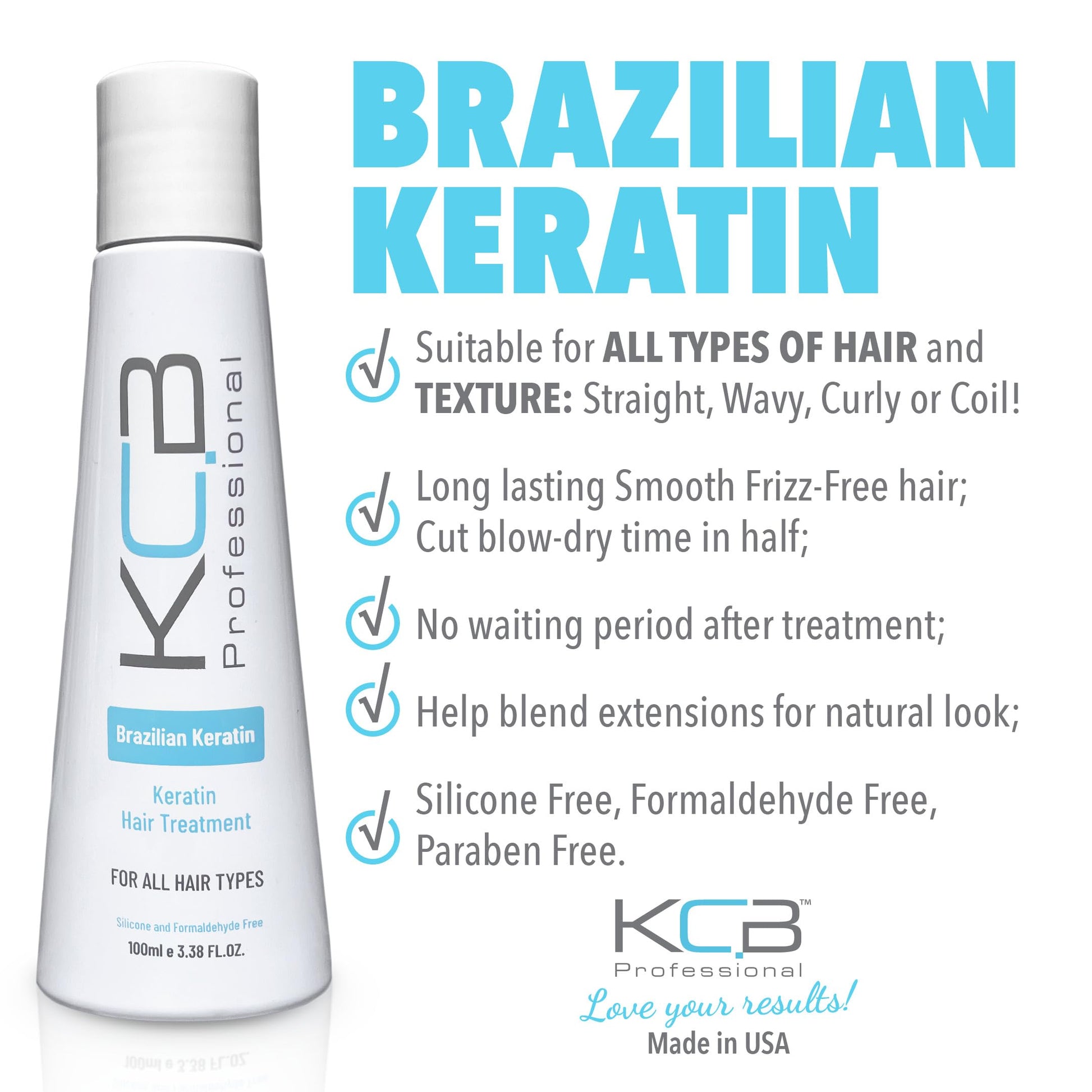 Close up of KCB Professional 3.38 Fluid Ounce keratin bottle