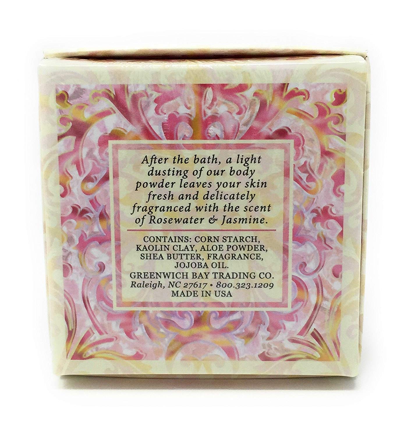 Side view of two pack Greenwich Bay botanical collection dusting powder four ounce boxes