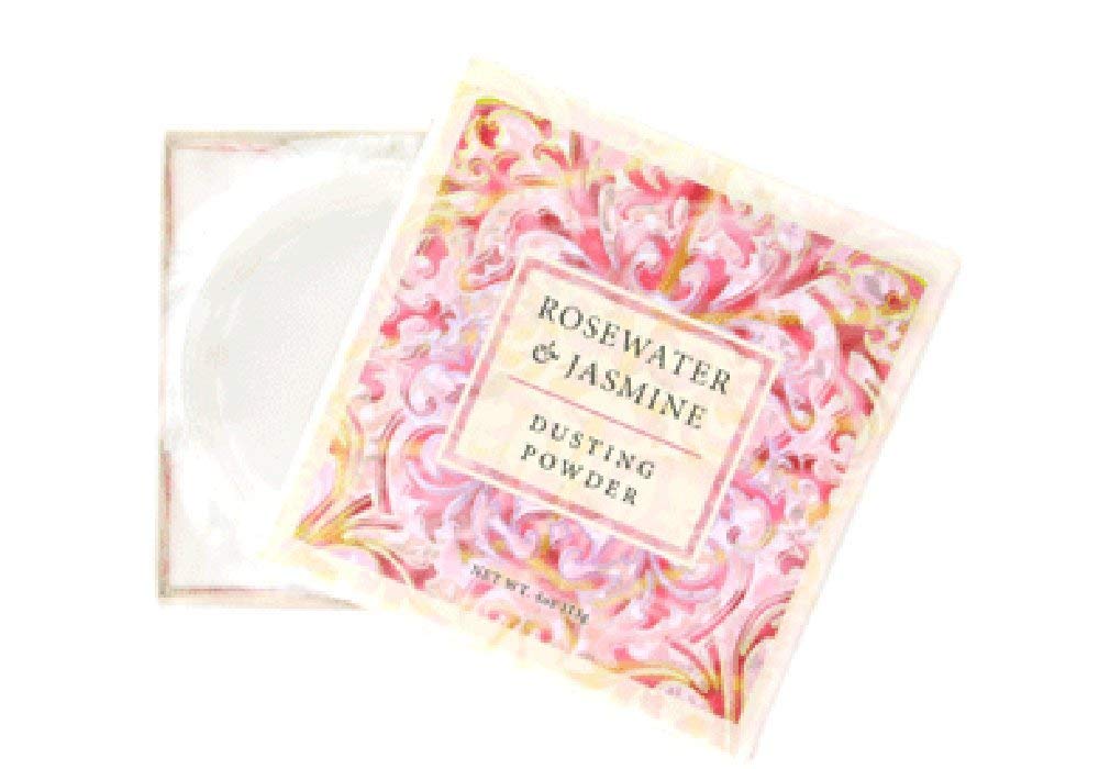 Close up of the texture of authentic imported rosewater and jasmine scented talcum alternative