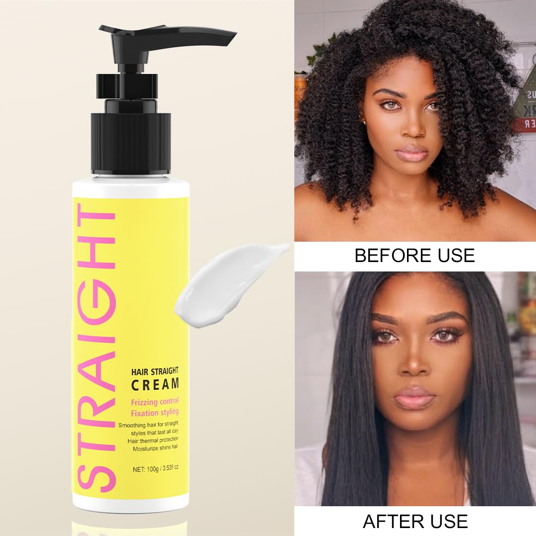 Usage demonstration of Gowwim straightening cream on frizzy hair