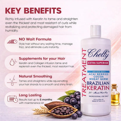 Back of Chelly Extra Superior Keratin bottle showing usage instructions