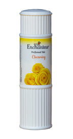 Enchanteur Romantic Charming and Alluring talc bottles displayed together for a complete fragrance collection.