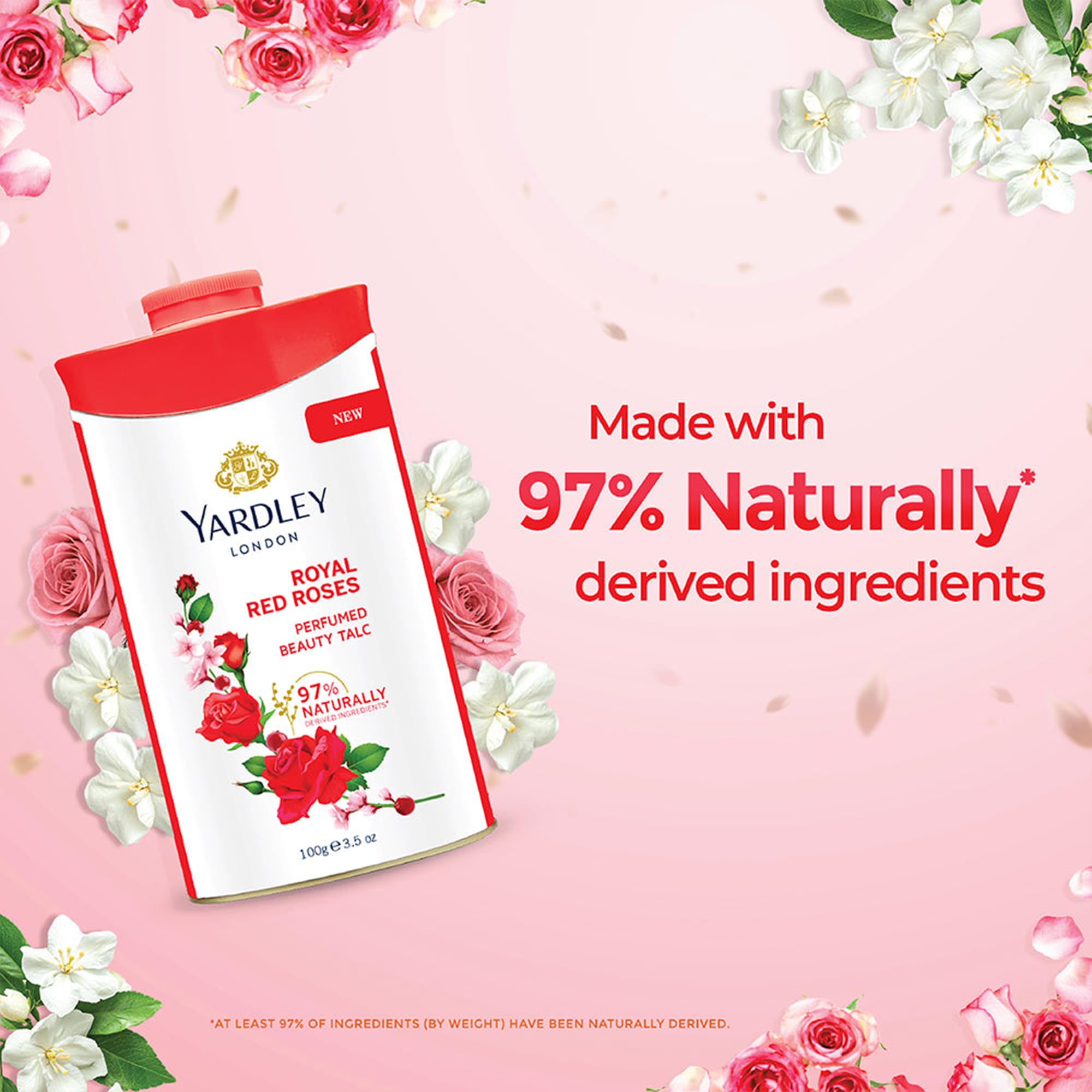 Silky texture of Yardley London floral fragranced body talc for premium sweat absorption