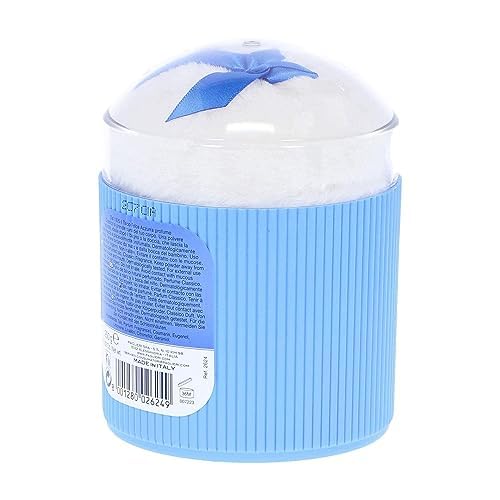 Side view of the imported Felce Azzurra natural mineral body powder showing the product weight and details.