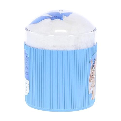 Felce Azzurra classic scent talcum powder placed next to the soft pink duvet puff for daily personal care.