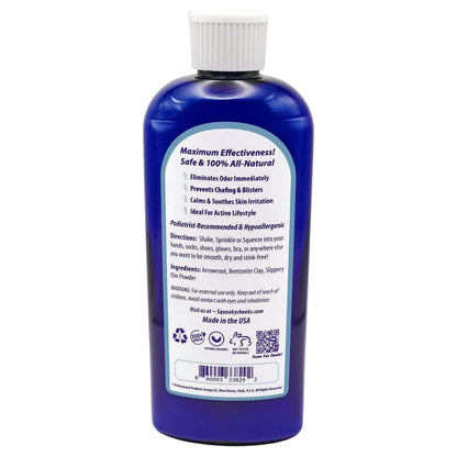 Squeaky Cheeks fragrance free body powder for sensitive skin packaging details