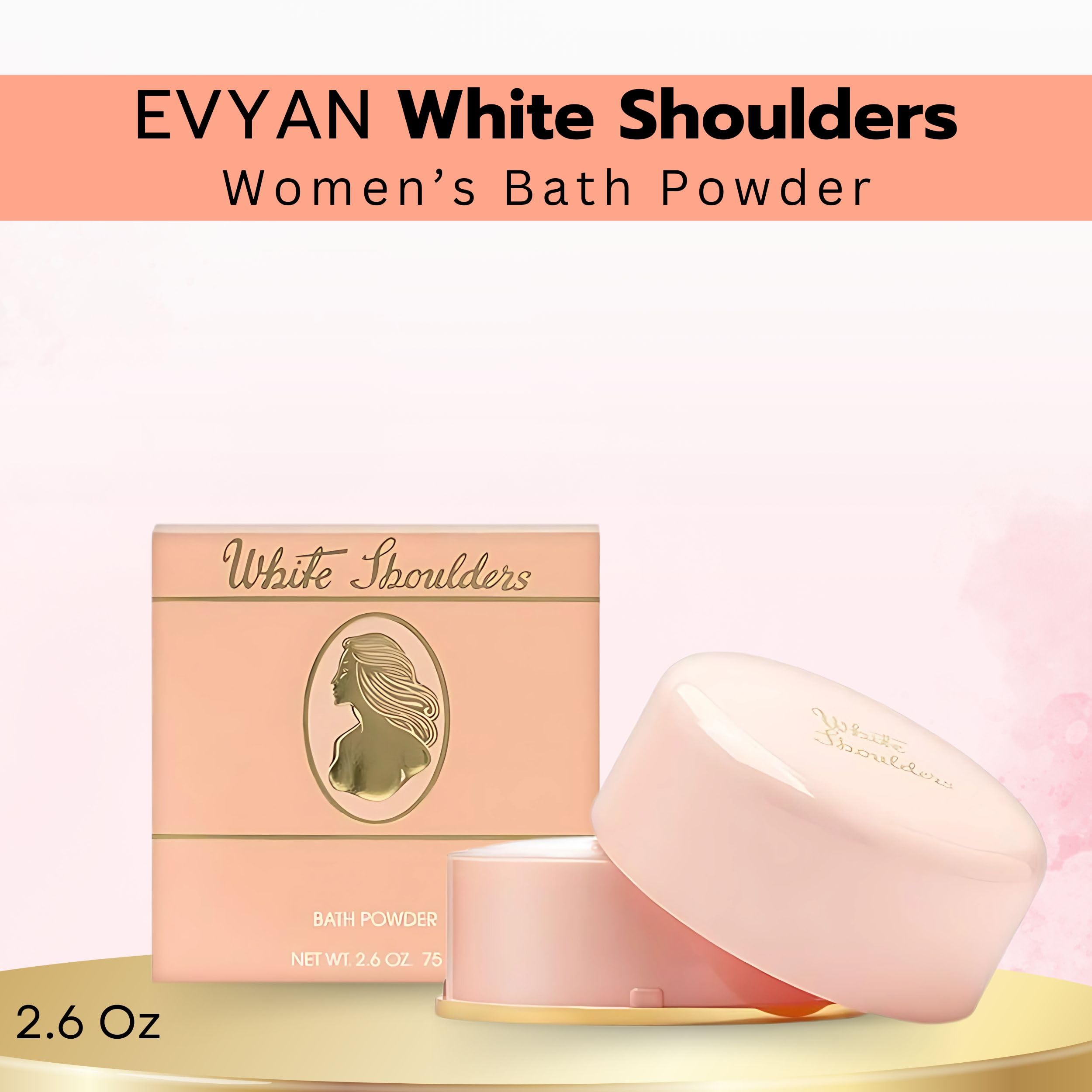Evyan White Shoulders perfumed dusting powder box with the included soft applicator puff.