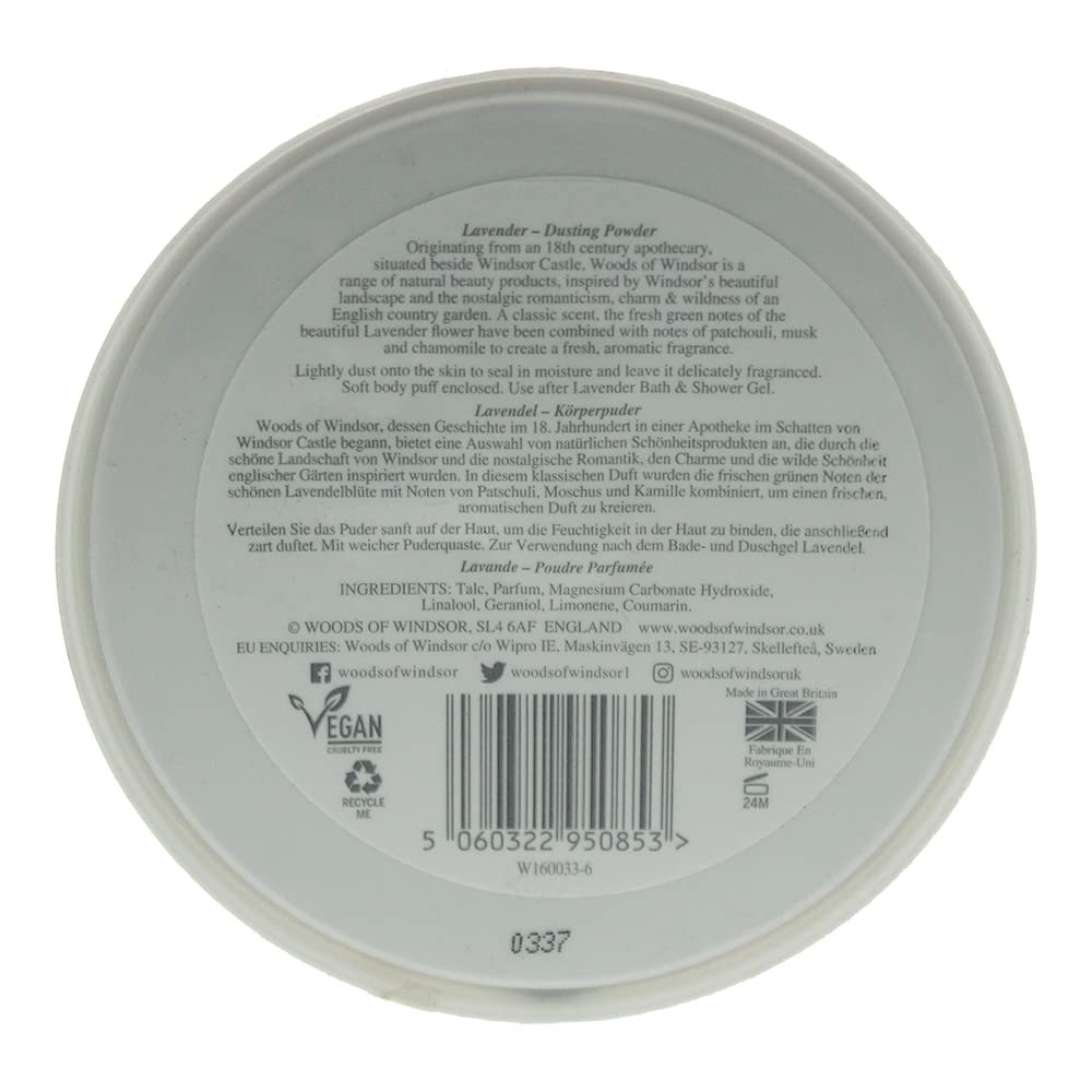 Imported lavender scented body talc for women showing the 3.5 Ounce box